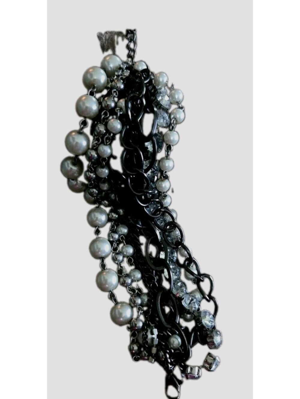 Vera Wang 7 Strand Bracelet Rhinestones Pearls Chains Chunky Statement Read